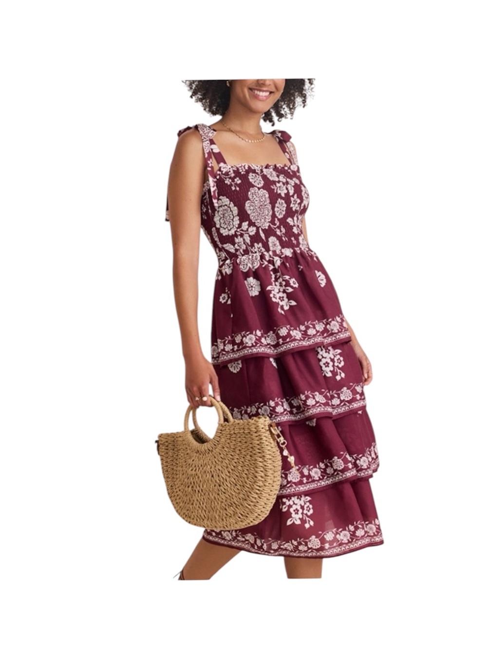 Francesca’s Alice Floral Smocked Tiered Midi Dress - Medium